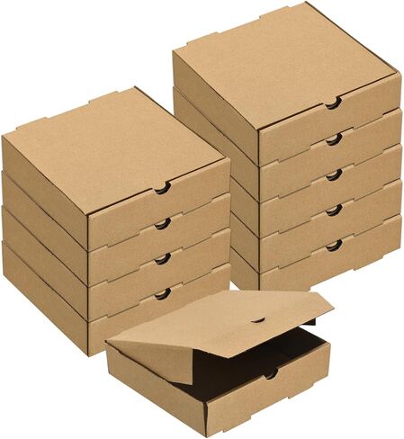 صندوق بيتزا uxcell، 50 قطعة مقاس 8 × 8 بوصات - علب بيتزا صغيرة من ورق جلد البقر، حاوية تخزين مموجة مربعة لحفلات البيتزا والبسكويت والكعك (بني) in Kuwait