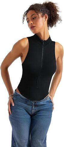 Yoga Bodysuit Women Zip Up Fitness Bodysuit Zippered Workout One-Piece Athletic Wear for Women in Saudi Arabia