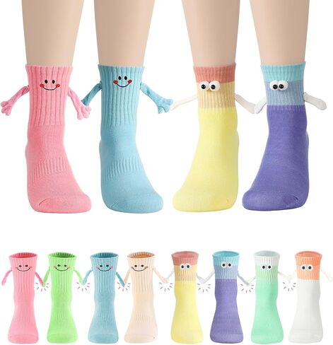 8 Pairs Magnetic Holding Hands Socks, Funny Crazy Couple Matching Socks Birthday Anniversaries Gifts for Men Women Friends in Saudi Arabia