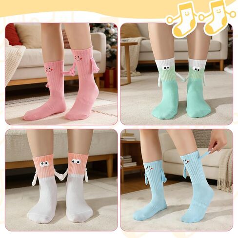 8 Pairs Magnetic Holding Hands Socks, Funny Crazy Couple Matching Socks Birthday Anniversaries Gifts for Men Women Friends in Saudi Arabia