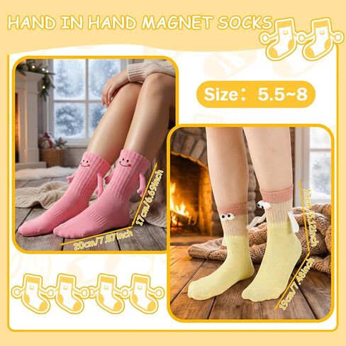 8 Pairs Magnetic Holding Hands Socks, Funny Crazy Couple Matching Socks Birthday Anniversaries Gifts for Men Women Friends in Saudi Arabia