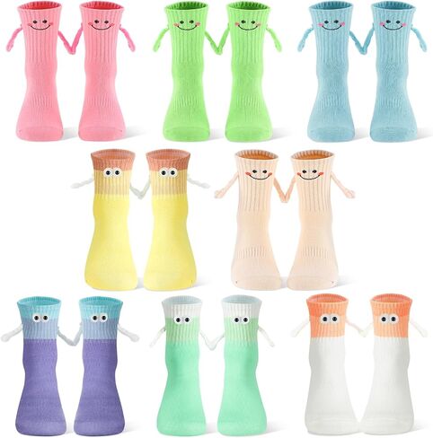 8 Pairs Magnetic Holding Hands Socks, Funny Crazy Couple Matching Socks Birthday Anniversaries Gifts for Men Women Friends in Saudi Arabia
