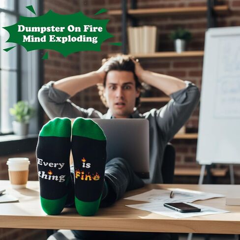 Funny Dumpster Fire Crew Socks for Men Novelty Socks for Cowokers Boss Office Gag Gifts in Saudi Arabia
