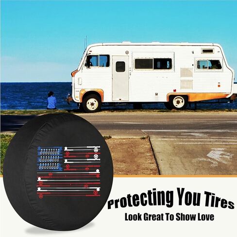 غطاء إطار احتياطي لقضبان الصيد بعلم أمريكي أغطية إطارات RV مقاومة للطقس والغبار عالمية لمقطورة سيارات الدفع الرباعي ومخيم السفر 12 بوصة 13 بوصة 14 بوصة 15 بوصة 16 بوصة 17 بوصة in Kuwait