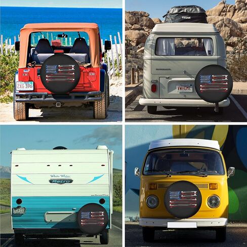 غطاء إطار احتياطي لقضبان الصيد بعلم أمريكي أغطية إطارات RV مقاومة للطقس والغبار عالمية لمقطورة سيارات الدفع الرباعي ومخيم السفر 12 بوصة 13 بوصة 14 بوصة 15 بوصة 16 بوصة 17 بوصة in Kuwait