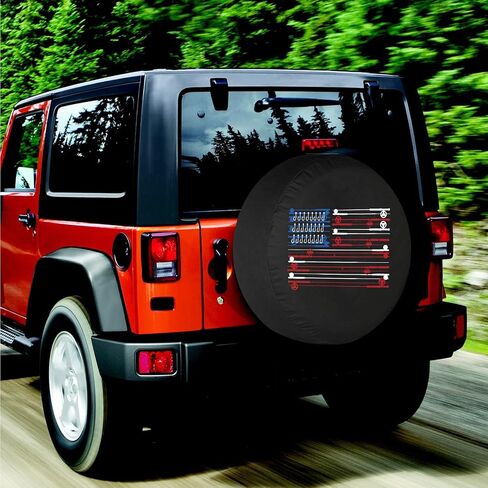 غطاء إطار احتياطي لقضبان الصيد بعلم أمريكي أغطية إطارات RV مقاومة للطقس والغبار عالمية لمقطورة سيارات الدفع الرباعي ومخيم السفر 12 بوصة 13 بوصة 14 بوصة 15 بوصة 16 بوصة 17 بوصة in Kuwait