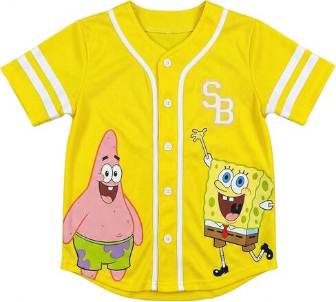 تي شيرت SPONGEBOB SQUAREPANTS & Patrick Star للأطفال، تي شيرت جيرسيه بيسبول بأكمام قصيرة، للجنسين 4-6X in Saudi Arabia