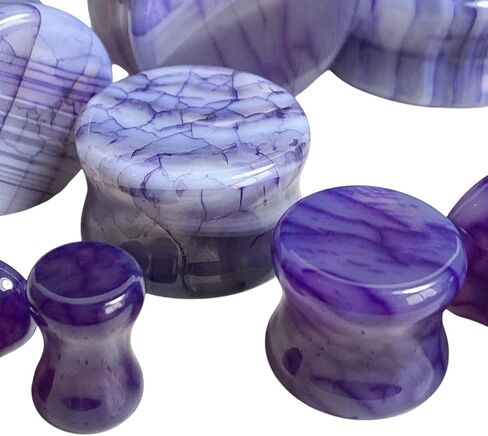 PAIR of Unique Purple Dragons Vein Agate Organic Stone Double Flare Plugs - Gauges - Body Jewelry in Saudi Arabia
