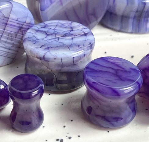PAIR of Unique Purple Dragons Vein Agate Organic Stone Double Flare Plugs - Gauges - Body Jewelry in Saudi Arabia