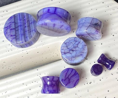 PAIR of Unique Purple Dragons Vein Agate Organic Stone Double Flare Plugs - Gauges - Body Jewelry in Saudi Arabia