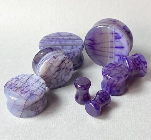 PAIR of Unique Purple Dragons Vein Agate Organic Stone Double Flare Plugs - Gauges - Body Jewelry in Saudi Arabia