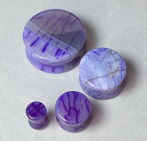 PAIR of Unique Purple Dragons Vein Agate Organic Stone Double Flare Plugs - Gauges - Body Jewelry in Saudi Arabia
