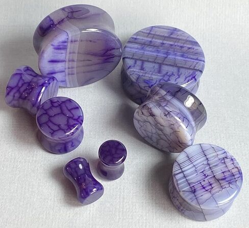 PAIR of Unique Purple Dragons Vein Agate Organic Stone Double Flare Plugs - Gauges - Body Jewelry in Saudi Arabia