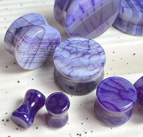 PAIR of Unique Purple Dragons Vein Agate Organic Stone Double Flare Plugs - Gauges - Body Jewelry in Saudi Arabia