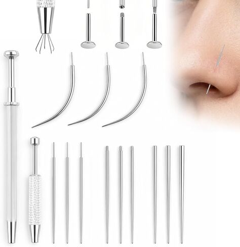 أداة إمساك الكرة المدببة لتغيير المجوهرات - 14G 16G 18G 20G أداة توزيع حلق مسطحة من الفولاذ المقاوم للصدأ مع خيوط داخلية، مجموعة إبرة إدخال ثقب الجسم الخارجية للأذن والأنف والسرة والحلمة والشفاه واللسان in Kuwait