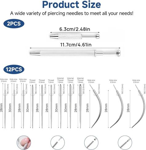 أداة إمساك الكرة المدببة لتغيير المجوهرات - 14G 16G 18G 20G أداة توزيع حلق مسطحة من الفولاذ المقاوم للصدأ مع خيوط داخلية، مجموعة إبرة إدخال ثقب الجسم الخارجية للأذن والأنف والسرة والحلمة والشفاه واللسان in Kuwait