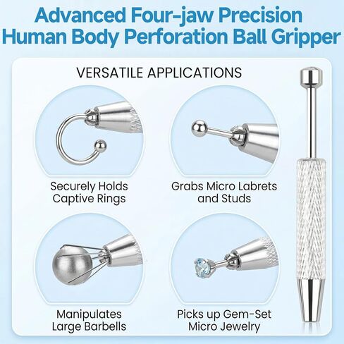 أداة إمساك الكرة المدببة لتغيير المجوهرات - 14G 16G 18G 20G أداة توزيع حلق مسطحة من الفولاذ المقاوم للصدأ مع خيوط داخلية، مجموعة إبرة إدخال ثقب الجسم الخارجية للأذن والأنف والسرة والحلمة والشفاه واللسان in Kuwait