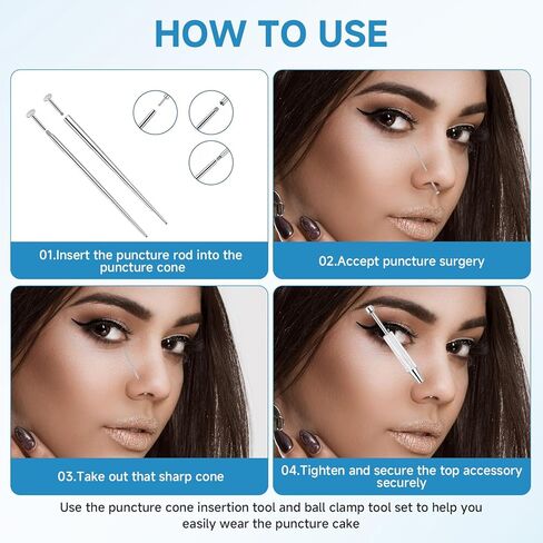 أداة إمساك الكرة المدببة لتغيير المجوهرات - 14G 16G 18G 20G أداة توزيع حلق مسطحة من الفولاذ المقاوم للصدأ مع خيوط داخلية، مجموعة إبرة إدخال ثقب الجسم الخارجية للأذن والأنف والسرة والحلمة والشفاه واللسان in Kuwait