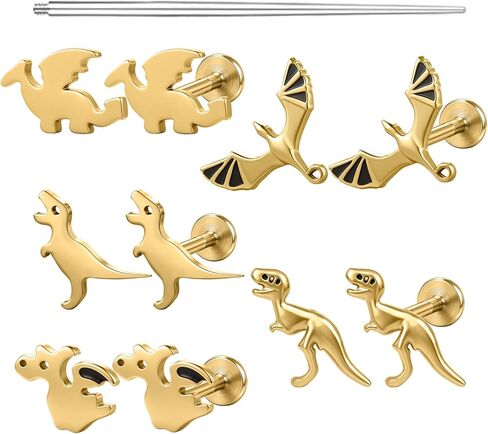 AOEDEJ 16G Dinosaur Internally Threaded Flat Back Cartilage Studs Earring Surgical Steel Piercing Jewelry for Conch Tragus Helix Lip Labret Ear in Saudi Arabia