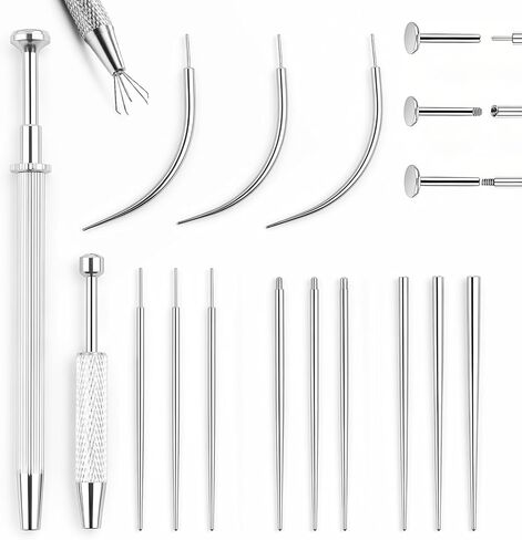 أداة إمساك الكرة المدببة لتغيير المجوهرات - 14G 16G 18G 20G أداة توزيع حلق مسطحة من الفولاذ المقاوم للصدأ مع خيوط داخلية، مجموعة إبرة إدخال ثقب الجسم الخارجية للأذن والأنف والسرة والحلمة والشفاه واللسان in Kuwait