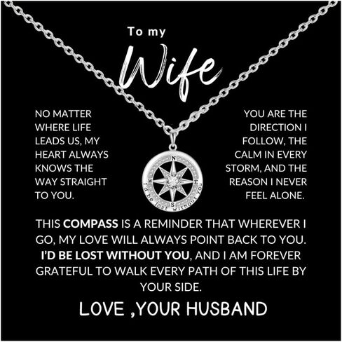 Compass Necklace for Women Sterling Silver Necklace Gifts for Wife - Wife Gifts, Gifts for Her - Wedding Anniversary for Wife, Wife Birthday Gift Ideas, Valentines Day Gifts for Her, Wife Valentines Day Gifts - I Love You Gifts for Her in Saudi Arabia