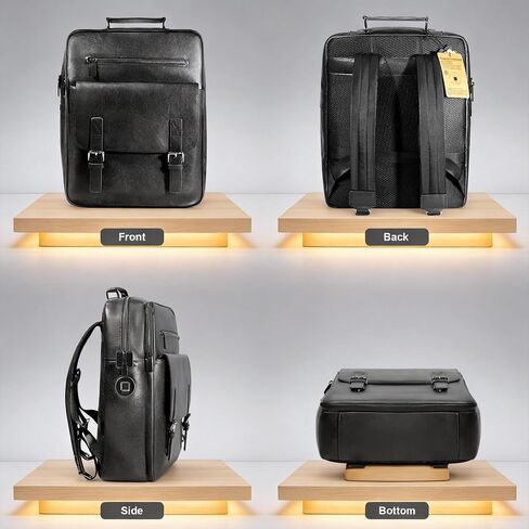 حقيبة ظهر جلدية بقفل بصمة الإصبع للرجال مع جهاز تتبع مضاد للفقدان - حقيبة من الجلد الطبيعي للسفر للعمل والتنقل اليومي، حقيبة كمبيوتر محمول مع غطاء مغناطيسي وجيوب متعددة، هدية للرجال in Kuwait