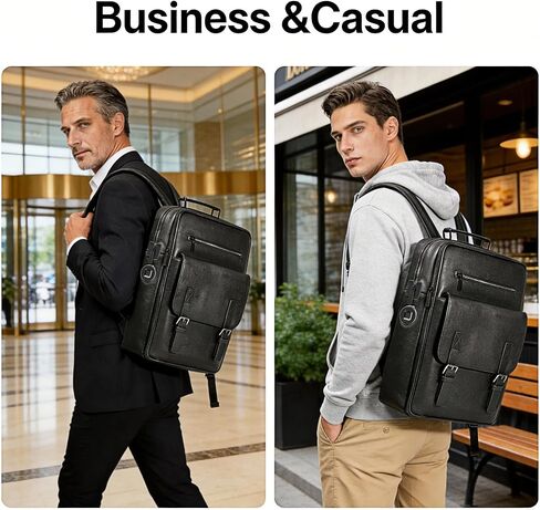 حقيبة ظهر جلدية بقفل بصمة الإصبع للرجال مع جهاز تتبع مضاد للفقدان - حقيبة من الجلد الطبيعي للسفر للعمل والتنقل اليومي، حقيبة كمبيوتر محمول مع غطاء مغناطيسي وجيوب متعددة، هدية للرجال in Kuwait