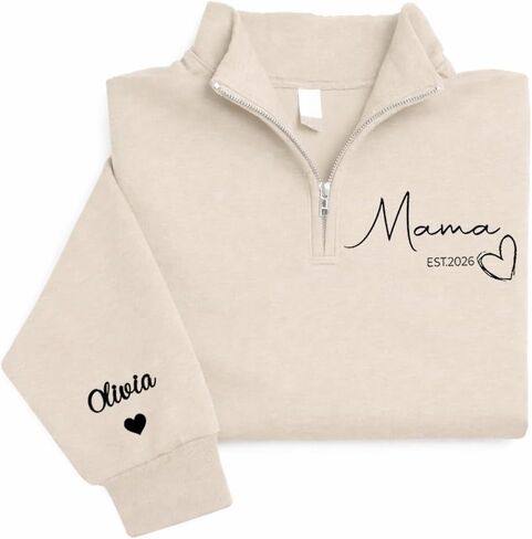 IZI POD Personalized Mama Sweatshirt Est 2026 with Custom Sleeve Name, Floral Varsity Graphic Pullover for Women in Saudi Arabia