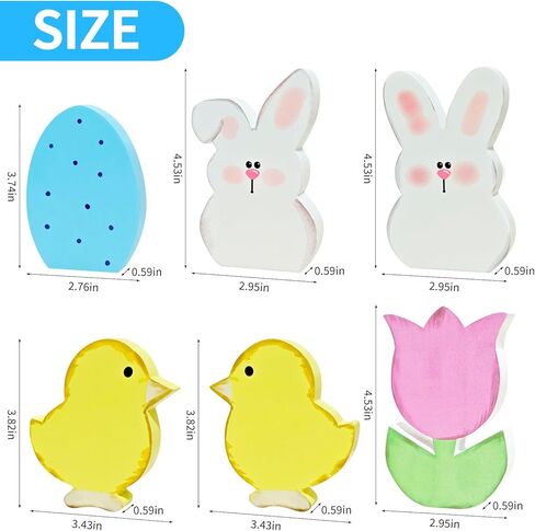 Easter Decorations,6 Pcs Bunny Decor Desk Decor Wooden Box Sign Easter Gift Wood Block Plaque Box Sign for Home Farmhouse Kitchen Bathroom Shelf Table Decoration in Saudi Arabia