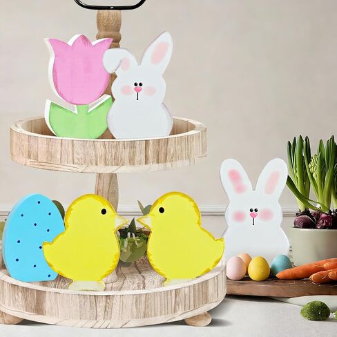 Easter Decorations,6 Pcs Bunny Decor Desk Decor Wooden Box Sign Easter Gift Wood Block Plaque Box Sign for Home Farmhouse Kitchen Bathroom Shelf Table Decoration in Saudi Arabia
