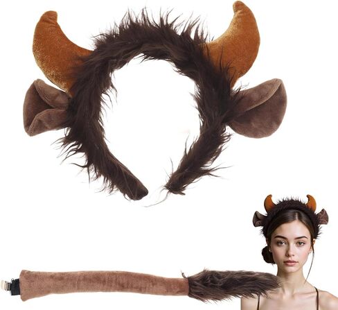 Bull Costume Accessories Men Women Headband Ears Costume Tail for Cosplay Halloween Christmas in Kuwait