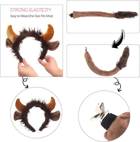 Bull Costume Accessories Men Women Headband Ears Costume Tail for Cosplay Halloween Christmas in Kuwait