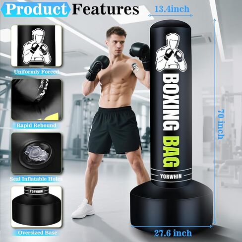 Standing Punching Bag for Adults, 70" Inflatable Punching Bag with Stand, Freestanding Heavy Boxing Bags, Women Men Kickboxing Bag for Training MMA Muay Thai Fitness in Saudi Arabia