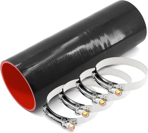 وصلة مستقيمة 4 بوصة (102 مم) خرطوم سيليكون 4 طبقات تقوية 5 مم سمك 12 بوصة طول، 4 × 12 أنبوب تبريد داخلي مدخل هواء أنبوب توربو مع 4 قطع مشابك من الفولاذ المقاوم للصدأ على شكل حرف T in Kuwait