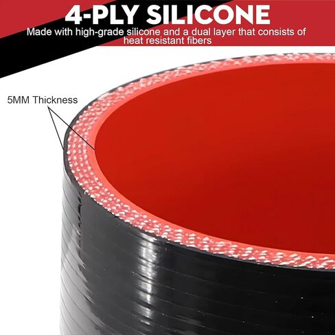 وصلة مستقيمة 4 بوصة (102 مم) خرطوم سيليكون 4 طبقات تقوية 5 مم سمك 12 بوصة طول، 4 × 12 أنبوب تبريد داخلي مدخل هواء أنبوب توربو مع 4 قطع مشابك من الفولاذ المقاوم للصدأ على شكل حرف T in Kuwait