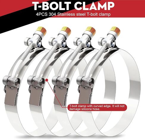 وصلة مستقيمة 4 بوصة (102 مم) خرطوم سيليكون 4 طبقات تقوية 5 مم سمك 12 بوصة طول، 4 × 12 أنبوب تبريد داخلي مدخل هواء أنبوب توربو مع 4 قطع مشابك من الفولاذ المقاوم للصدأ على شكل حرف T in Kuwait