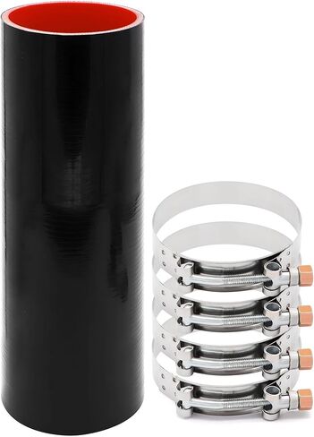 وصلة مستقيمة 4 بوصة (102 مم) خرطوم سيليكون 4 طبقات تقوية 5 مم سمك 12 بوصة طول، 4 × 12 أنبوب تبريد داخلي مدخل هواء أنبوب توربو مع 4 قطع مشابك من الفولاذ المقاوم للصدأ على شكل حرف T in Kuwait