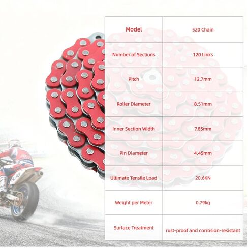 سلسلة دراجات نارية DREAM MOTION 520 120 وصلة ثقيلة عالية القوة وكبيرة الإزاحة سلسلة دوارة أجزاء رياضية لسوزوكي كاواساكي دوكاتي CR250 CSR 450cc ATV رباعية ملحقات الدراجة الترابية، أحمر in Kuwait