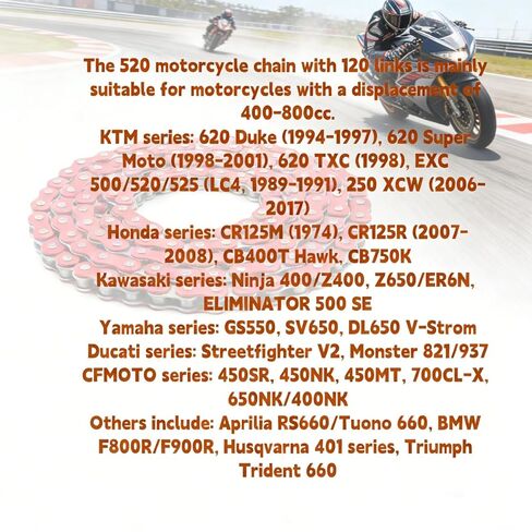 سلسلة دراجات نارية DREAM MOTION 520 120 وصلة ثقيلة عالية القوة وكبيرة الإزاحة سلسلة دوارة أجزاء رياضية لسوزوكي كاواساكي دوكاتي CR250 CSR 450cc ATV رباعية ملحقات الدراجة الترابية، أحمر in Kuwait