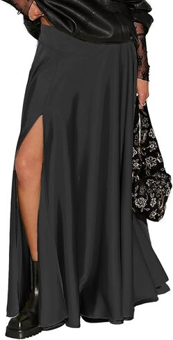 Women's Satin Maxi Skirt Side Slit Cocktail Party Holiday A-line Silk Long Skirts with Pockets in Saudi Arabia