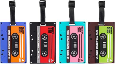 Framendino, 4 Pack Funny Silicone Luggage Tags for Suitcases Women Retro Cassette Tape Travel Tags ID Label in Saudi Arabia