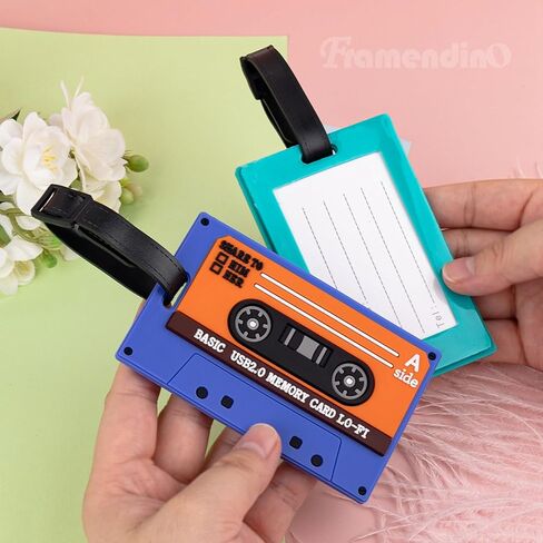 Framendino, 4 Pack Funny Silicone Luggage Tags for Suitcases Women Retro Cassette Tape Travel Tags ID Label in Saudi Arabia
