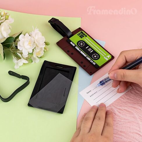 Framendino, 4 Pack Funny Silicone Luggage Tags for Suitcases Women Retro Cassette Tape Travel Tags ID Label in Saudi Arabia