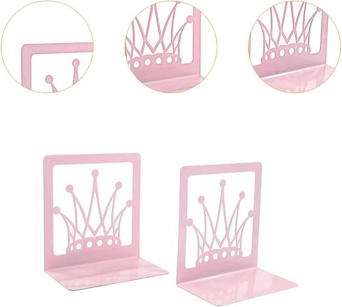 Crown Bookends for Shelves - Elegant Metal Book Holder, Princess Design for Home Library, Office, School - 5.91in x 6.02in in Saudi Arabia