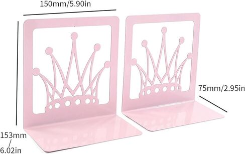 Crown Bookends for Shelves - Elegant Metal Book Holder, Princess Design for Home Library, Office, School - 5.91in x 6.02in in Saudi Arabia