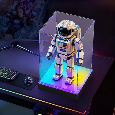 حافظة عرض أكريليك مضيئة مع مصابيح LED RGBW، تعمل بمنفذ USB مع لوحة مفاتيح وتحكم في التطبيق، صندوق عرض شفاف قابل للتجميع للأشكال والدمى والمقتنيات والألعاب، مقاس 10 × 10 × 14 بوصة in Kuwait