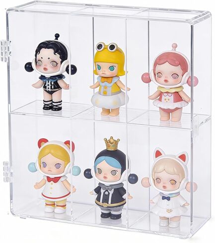 حافظة عرض من الأكريليك الشفاف مكونة من 6 أقسام مع باب يُغلق بالإطباق - واجهة عرض منظم لسطح المكتب لشخصيات ودمى قابلة للتجميع مقاس 4 بوصات - مقاومة للغبار، الحجم: 7.87 × 7.48 × 2.36 بوصة in Kuwait