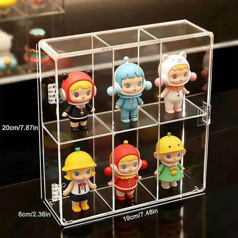 حافظة عرض من الأكريليك الشفاف مكونة من 6 أقسام مع باب يُغلق بالإطباق - واجهة عرض منظم لسطح المكتب لشخصيات ودمى قابلة للتجميع مقاس 4 بوصات - مقاومة للغبار، الحجم: 7.87 × 7.48 × 2.36 بوصة in Kuwait