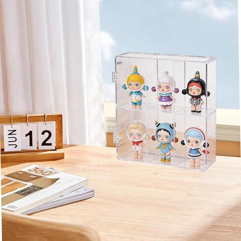 حافظة عرض من الأكريليك الشفاف مكونة من 6 أقسام مع باب يُغلق بالإطباق - واجهة عرض منظم لسطح المكتب لشخصيات ودمى قابلة للتجميع مقاس 4 بوصات - مقاومة للغبار، الحجم: 7.87 × 7.48 × 2.36 بوصة in Kuwait