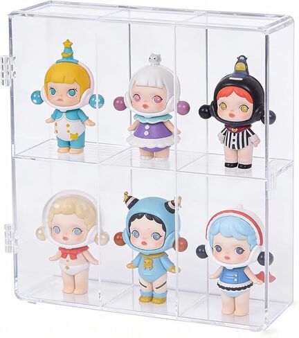 حافظة عرض من الأكريليك الشفاف مكونة من 6 أقسام مع باب يُغلق بالإطباق - واجهة عرض منظم لسطح المكتب لشخصيات ودمى قابلة للتجميع مقاس 4 بوصات - مقاومة للغبار، الحجم: 7.87 × 7.48 × 2.36 بوصة in Kuwait